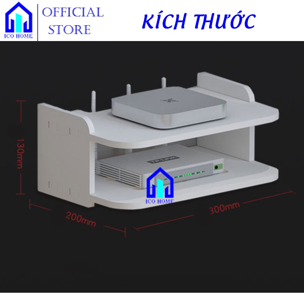 Kệ wifi treo tường 2 tầng không cần khoan để đầu thu kỹ thuật số, remote, điện thoại - ICO HOME