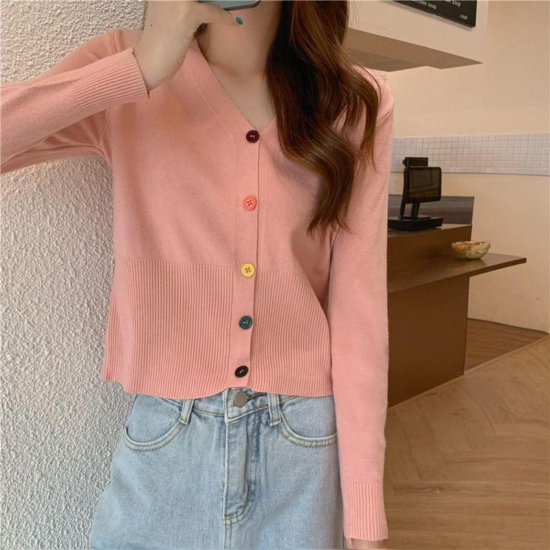 Áo Thun Nữ Áo Khoác Cardigan Len Nữ Cúc Nhỏ Nhiều Màu Dáng Suông