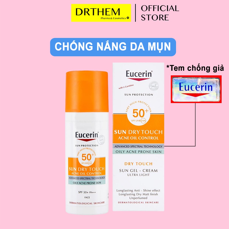 Kem Chống Nắng Eucerin Cho Da Dầu Mụn Eucerin Sun Gel-Cream Dry Touch Oil Control SPF50+ 50ml - Giảm Nhờn