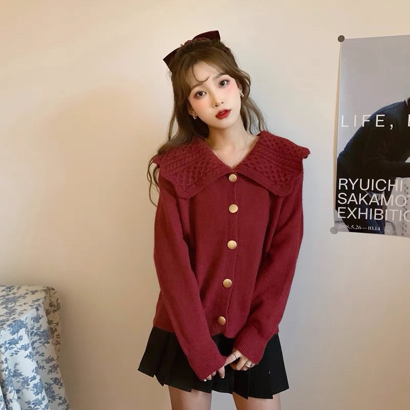 Áo len dày dặn tay dài cổ sen tiểu thư