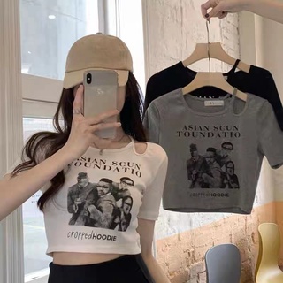 Áo thun croptop tay ngắn kiểu dáng thời trang phong cách hoài cổ kiểu Mỹ cho nữ