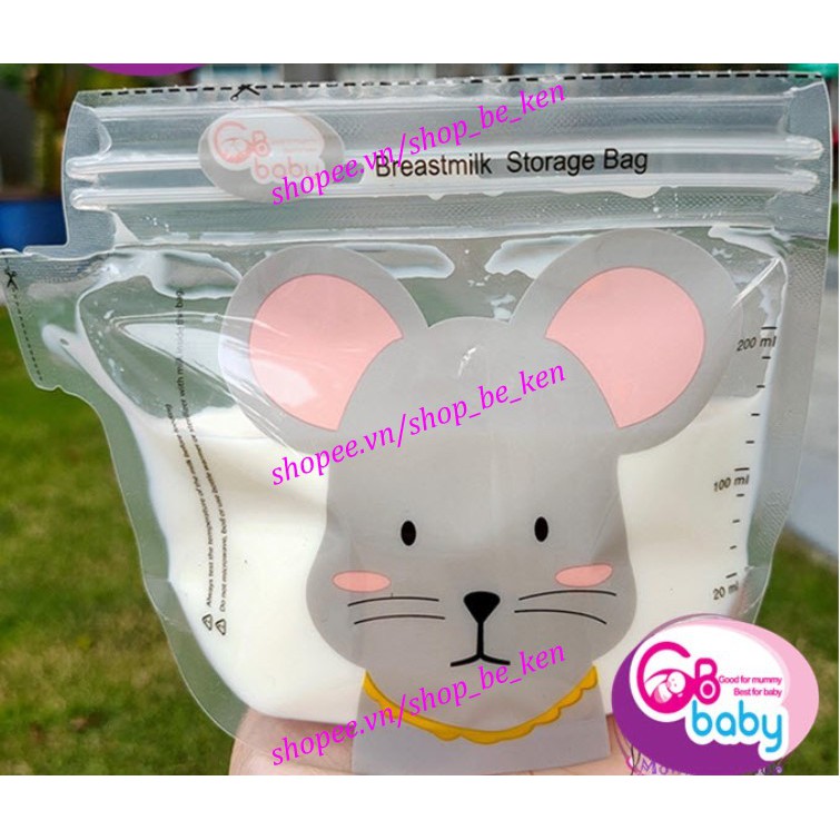5 Túi/ Hộp 32 Túi trữ sữa GB Baby 200ml có vòi hình chuột MICKEY G32V - Công nghệ Hàn Quốc