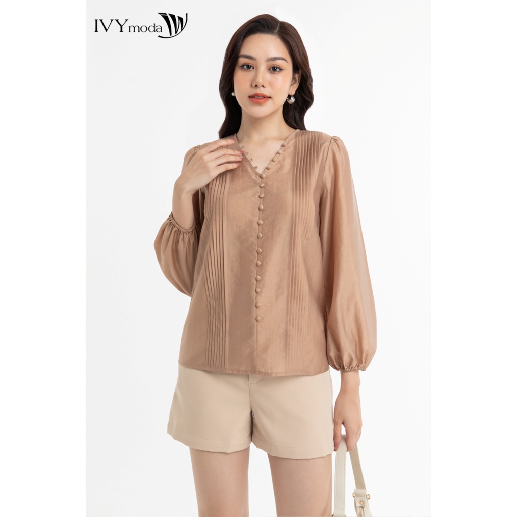 Áo sơ mi lụa phối nút nữ IVY moda MS 17M8025