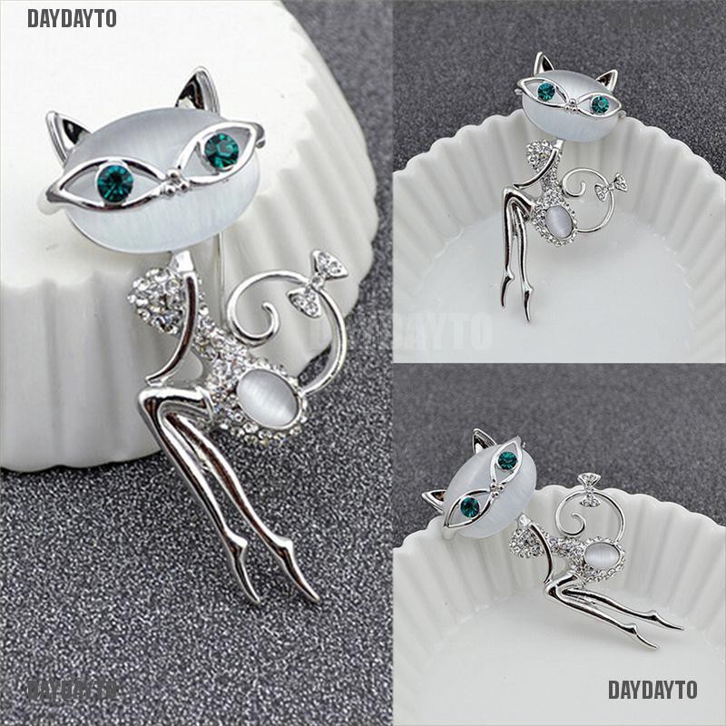 Ghim Cài Áo Hình Mèo Đính Đá Opal Dễ Thương