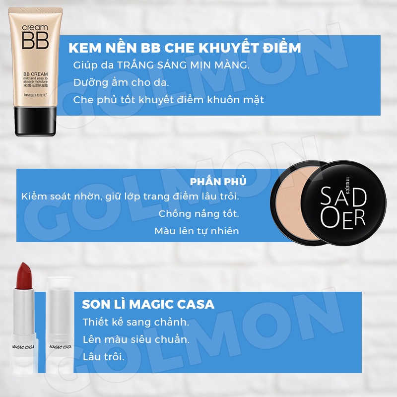 Bộ trang điểm đầy đủ chuyên nghiệp 10 món, Set makeup combo mỹ phẩm cho nàng tự tin toả sáng Golmon