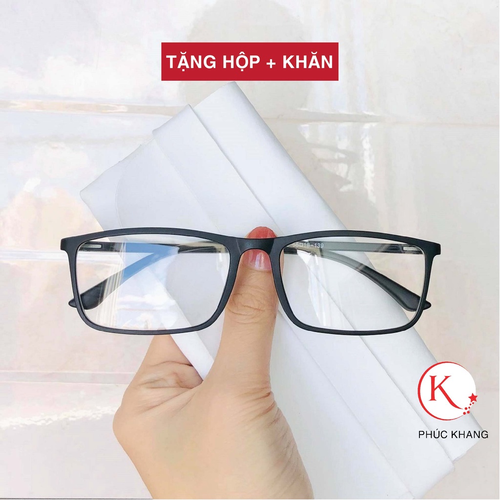 Gọng kính giả cận nam nữ mắt vuông không độ màu đen thời trang cá tính PK03