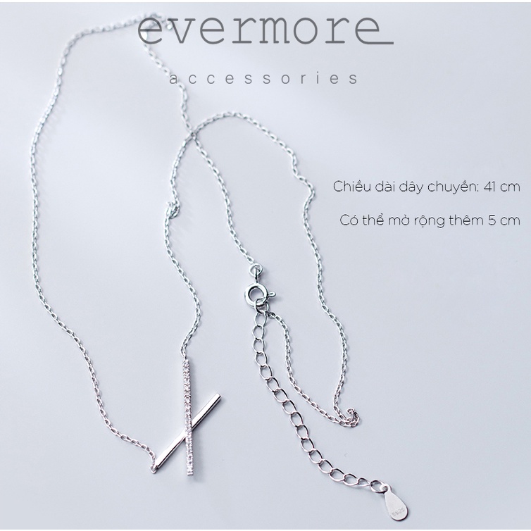 Dây chuyền bạc EVERMORE, vòng cổ X-girl đính đá bạc ý 925, phong cách minimalist, thanh lịch - D023
