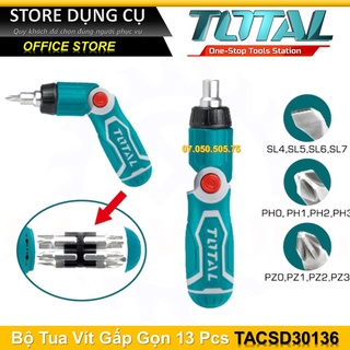 Bộ tua vít đa năng 13 chi tiết total tacsd30136, chất liệu thép hợp kim, bộ tuốc nơ vít gồm 13 đầu vít, nhỏ gọn, linh ho