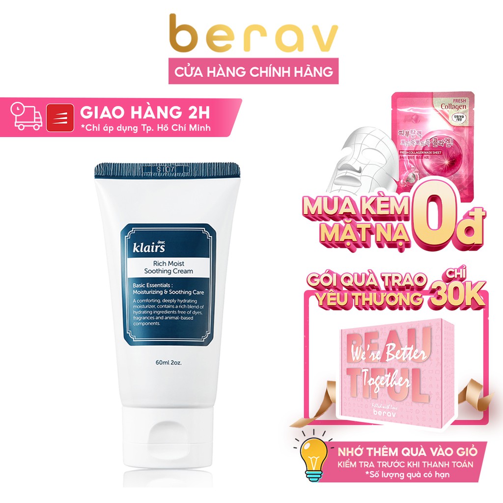 [Mã FMCGMALL -8% đơn 250K] [PHIÊN BẢN NÂNG CẤP 80ML] Kem Dưỡng Ẩm Klairs Rich Moist Soothing Cream Mượt Cho Da Khô 80ml