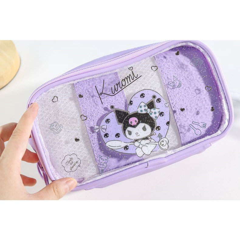 Hộp Đựng Bút Chì 3 Ngăn Bằng PVC Trong Suốt In Hoạt Hình Sanrio