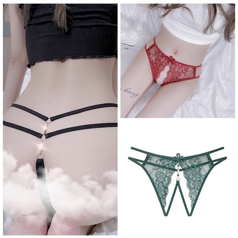 QL2248 Quần Lót Không Đáy Gắn Đá Sau - Phối Ren Sexy