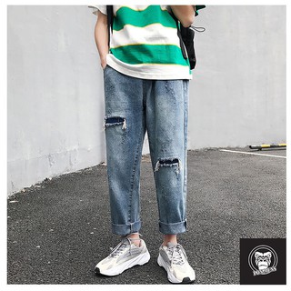Quần jean nam nữ baggy ống rộng rách 2020