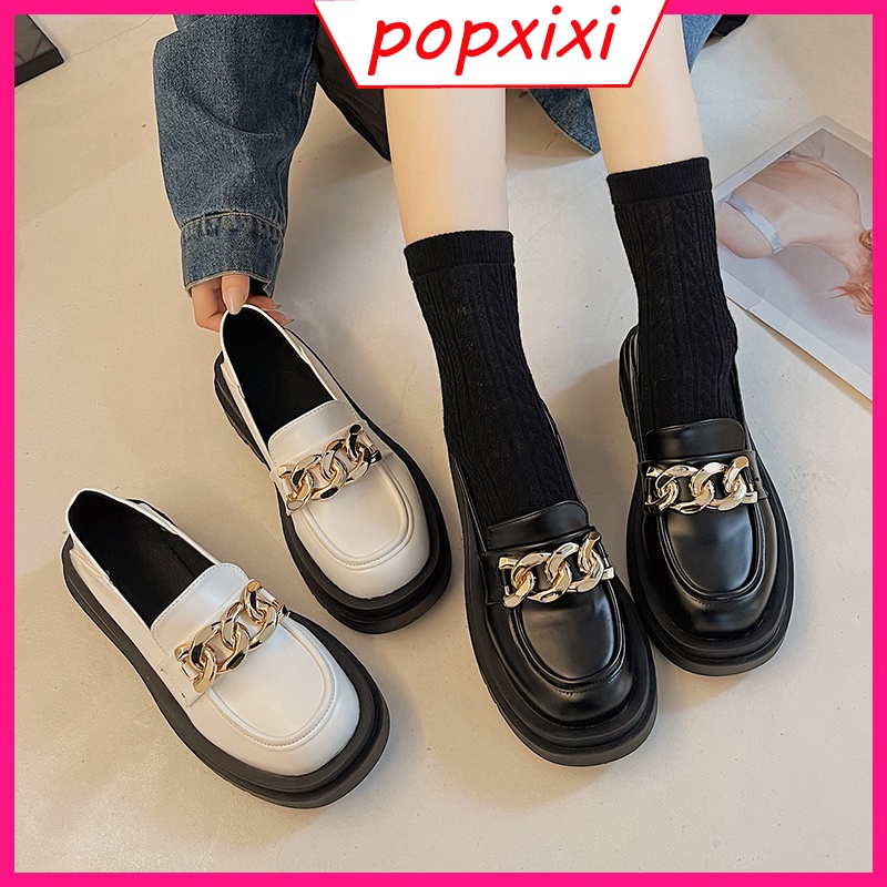 ❤Giày Lười Da Mũi Vuông Đế Dày Phối Dây Xích Kim Loại Kiểu Retro Nhật Hàn Dễ Phối Đồ Cho Học Sinh