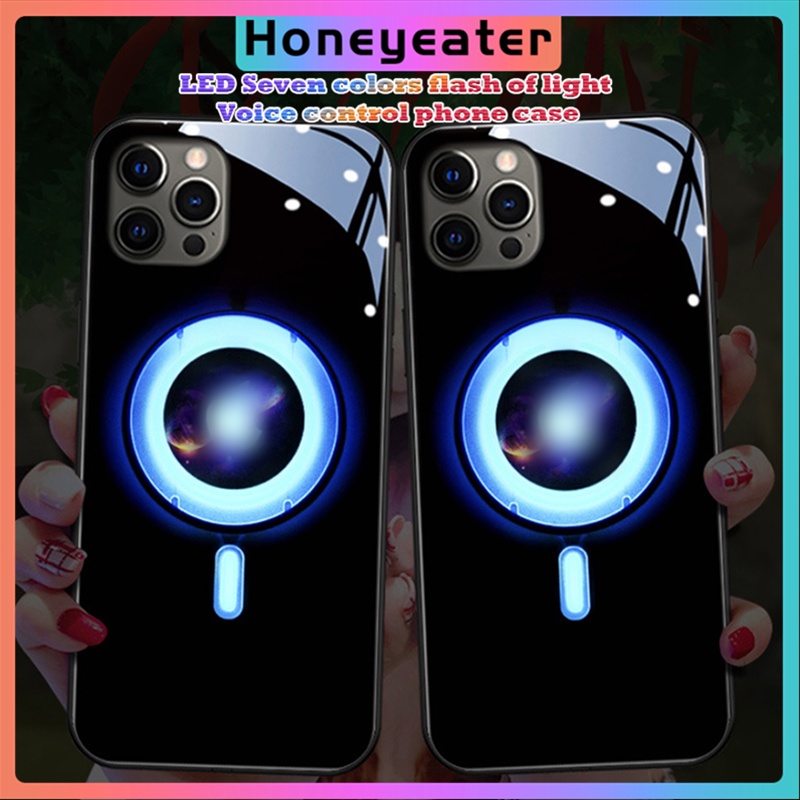 Ốp Điện Thoại Kính Cường Lực Chống Sốc Có Đèn LED Phát Sáng Độc Đáo Cho iPhone 12 11 Pro Max X Xs Max Xr