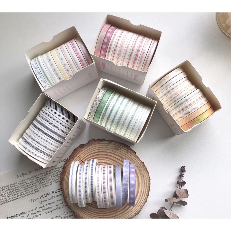 Set 10 cuộn băng dính washi nhiều màu sắc dùng trang trí album độc đáo