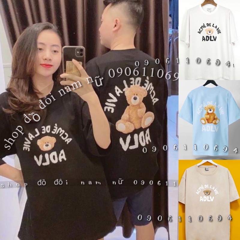🐷Áo Đôi- Áo Thun Gấu Adlv Nam Nữ Tay Lỡ Unisex In Hình Gấu Xinh Cổ Tròn Vải Đẹp Có Nhiều Màu