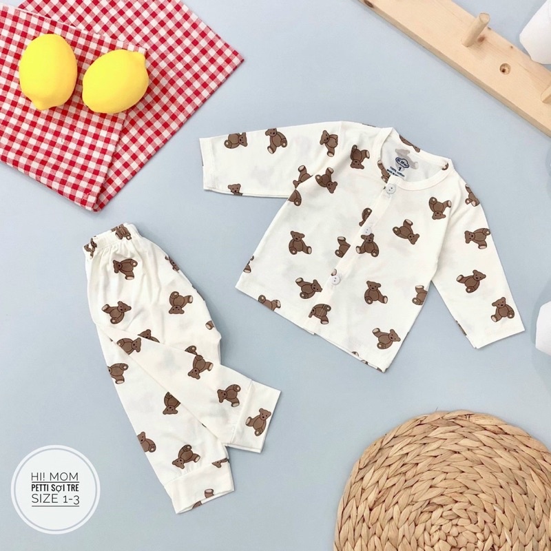 Bộ cài giữa dài tay sơ sinh Hi MOM bé trai,gái .