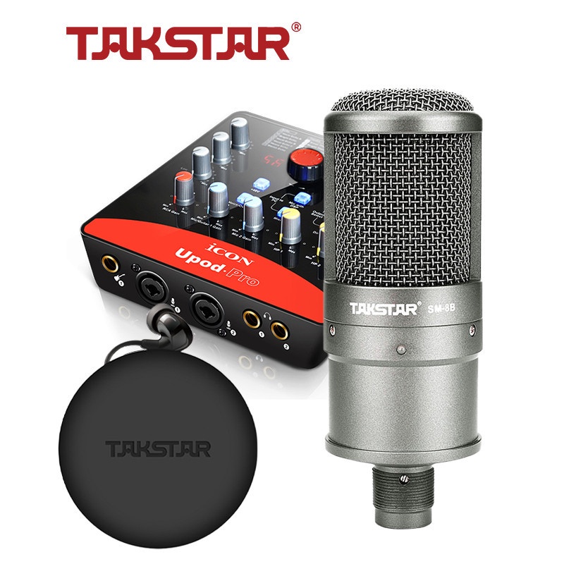 Bộ Mic Livestream Chính Hãng Đầy Đủ Sound Card Icon Upod Pro, Mic Takstar SM-8B, Tai Nghe Takstar TS-2260 &amp; Phụ Kiện