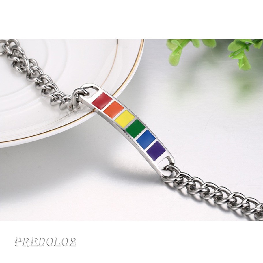 Stainless Steel Chain Braided Rainbow Powerful Clasp Wristband Gay Pride