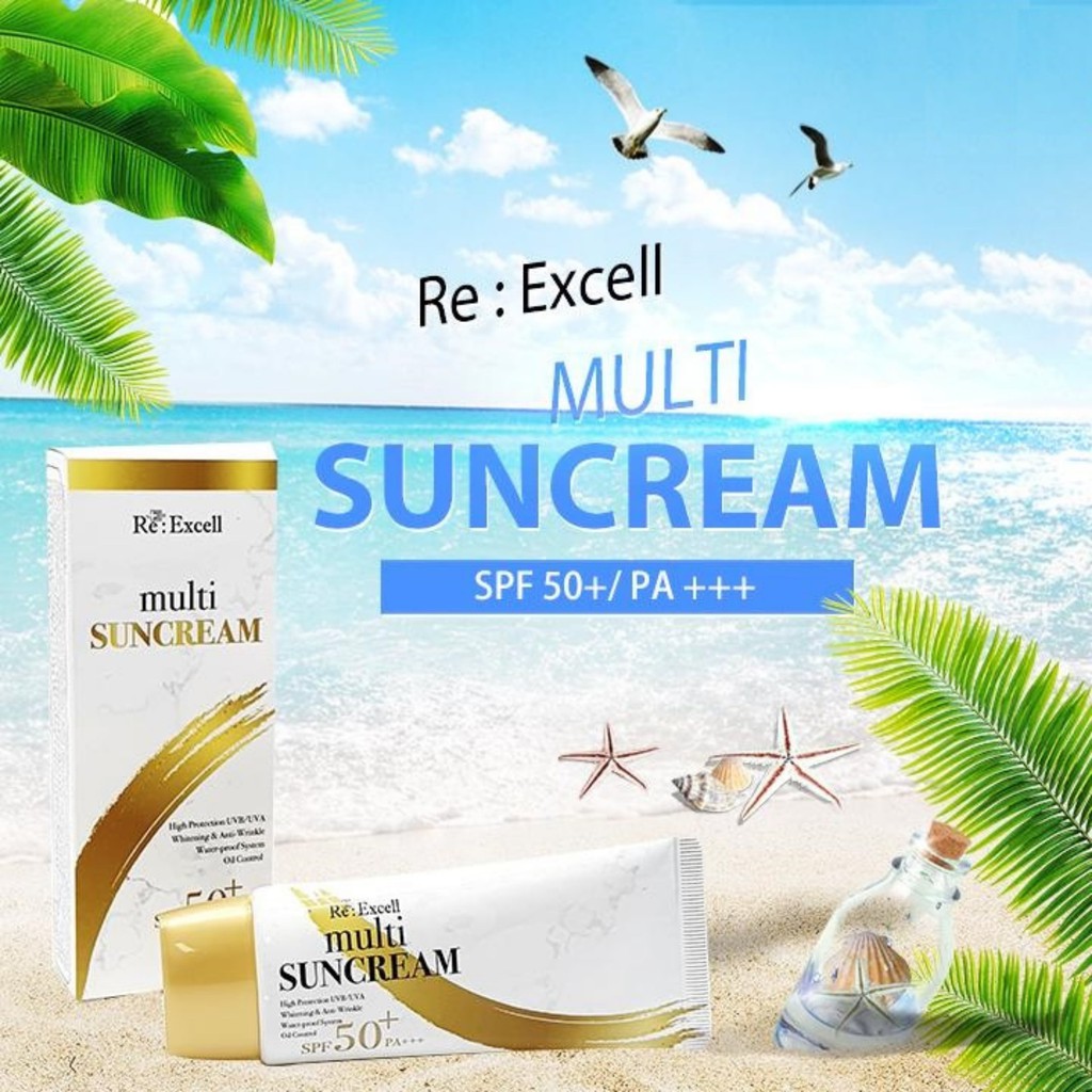 Kem chống nắng Re:Excell Multi Sun Cream SPF50+/ PA+++ Hàn Quốc, chống nắng toàn diện, thẩm thấu tốt, bật tông sáng da