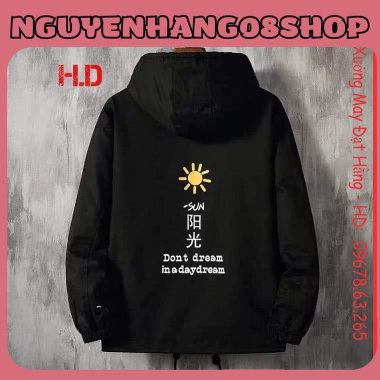 Áo khoác gió mặt trời Sun chất dày dặn, áo bomber khoác form thụng chuẩn ảnh style Hàn Quốc