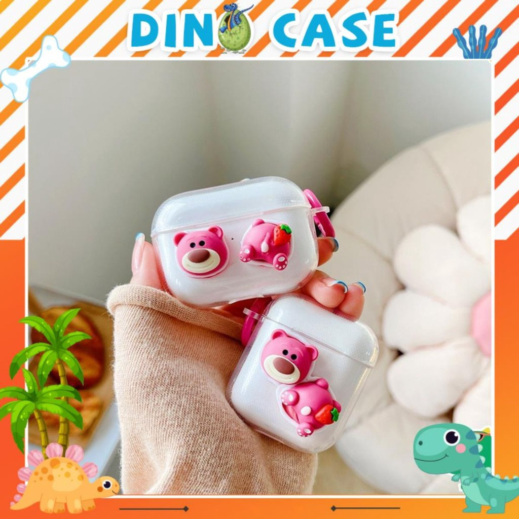 Vỏ bao đựng tại nghe airpod gắn Gấu Dâu Lotso 3 bảo vệ bao đựng tai nghe không dây bluetooth 1/2/Pro/i12/i9/i7