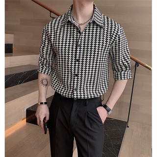 Áo Sơ Mi Nam Chất, Phối  Kẻ Đen Trắng Cách Điệu Tay Lỡ  Form Hàn Quốc Cao Cấp - Trady Fashion - SMKDT