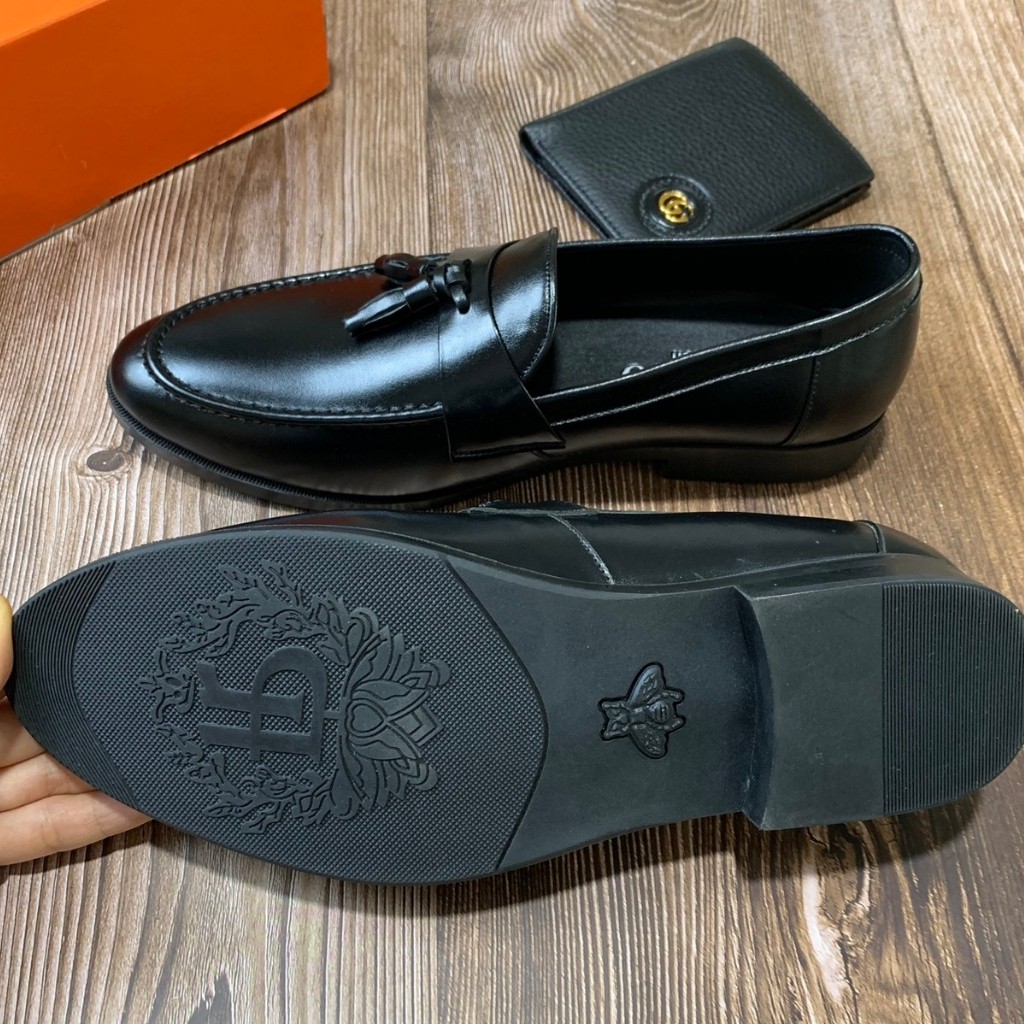 Giày tây công sở nam da bò chuẩn 100% chuông đen trơn