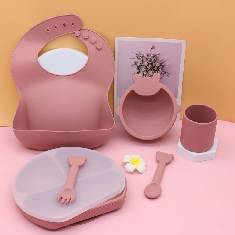 Bộ Bát Ăn Chia Ngăn Bằng Silicone Kèm Cốc Hút Dành Cho Trẻ Em