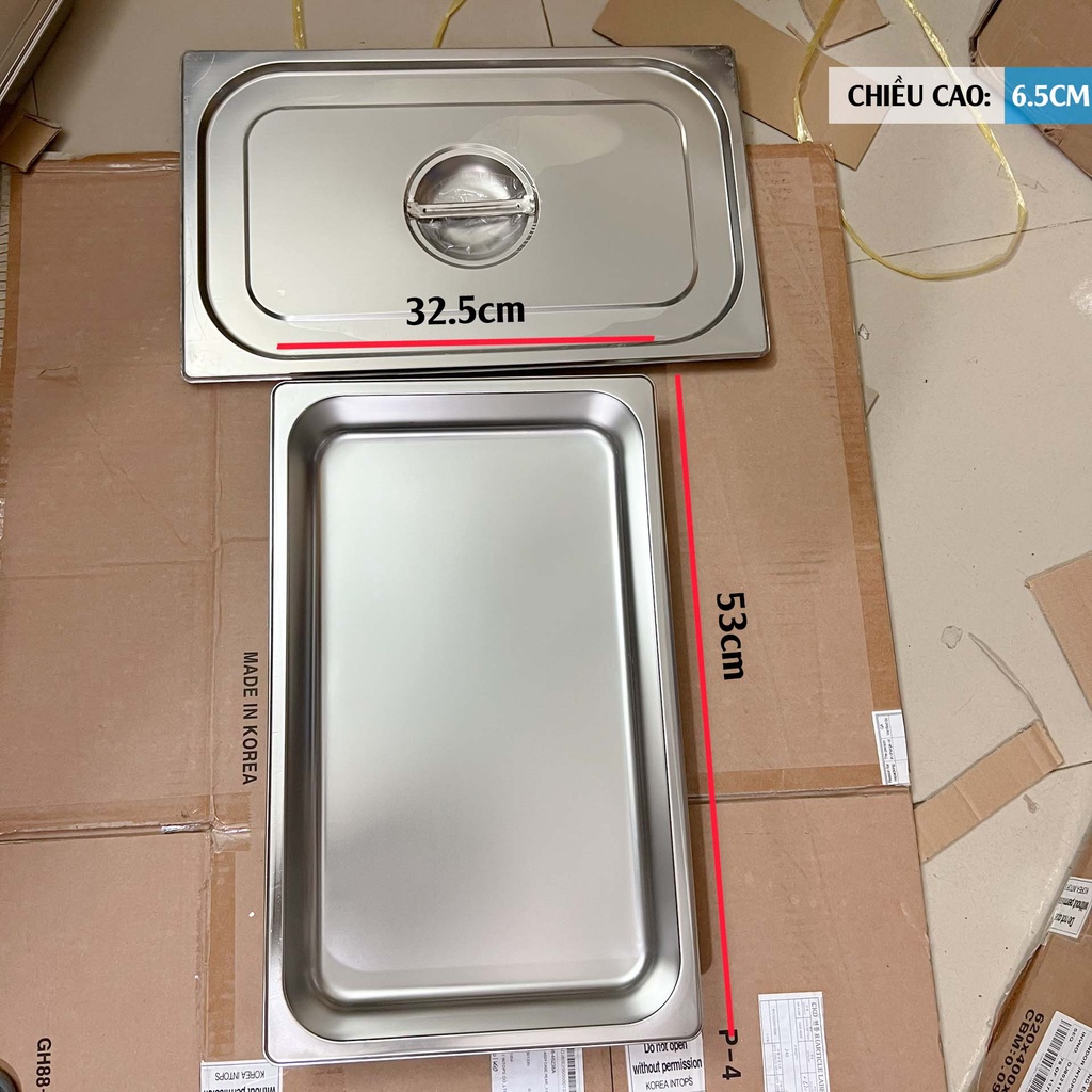 Khay inox GN 1/1 sâu 6.5cm có nắp - 8.5L