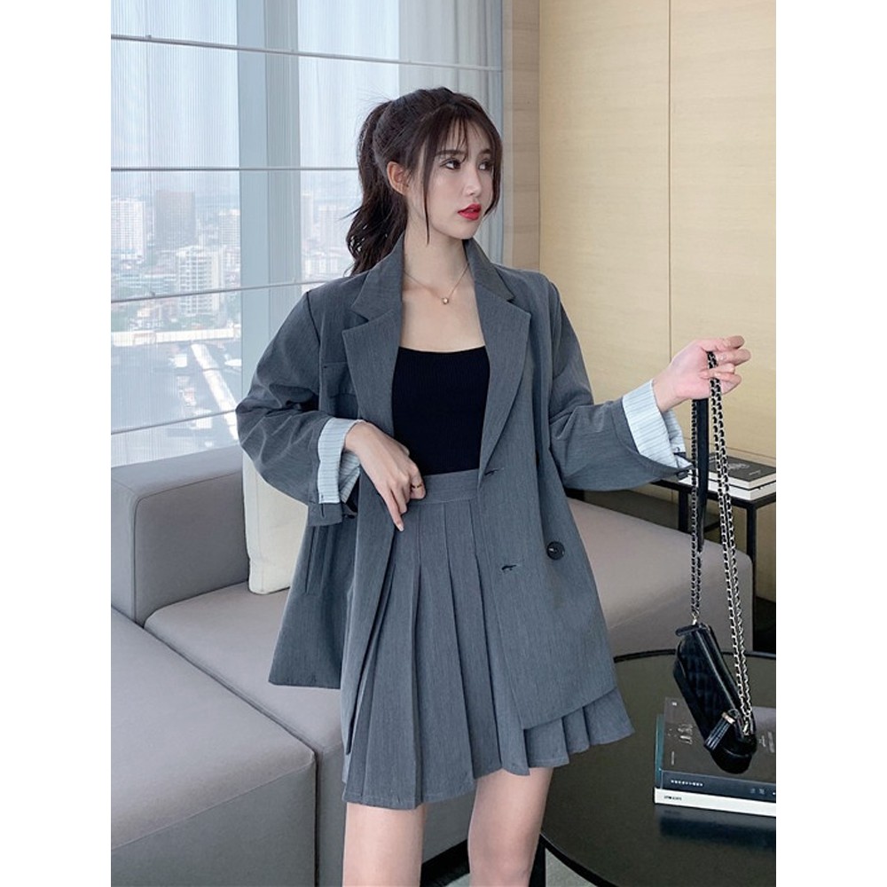 Ảnh thật 5 hình cuối-2W237.Set áo blazer thời trang kèm chân váy xếp li Hàn Quốc
