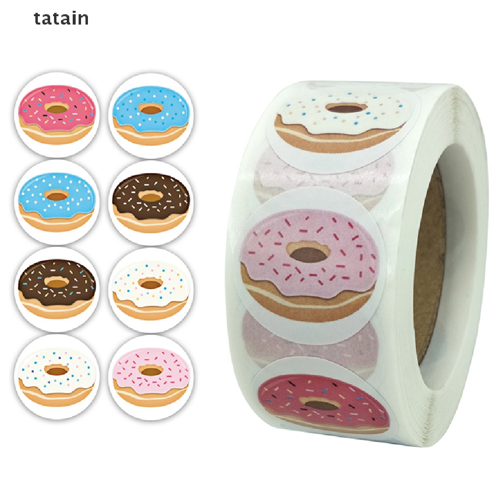 Set 500 Miếng Dán Hình Bánh Donut In Chữ Thank You Độc Đáo Dùng Trang Trí Hộp Quà DIY