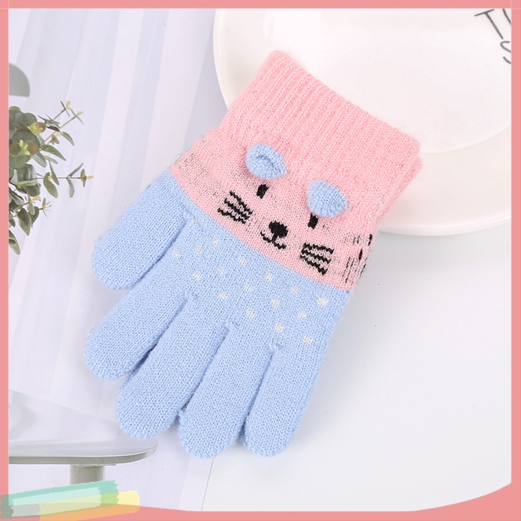1 Đôi Găng Tay Dệt Kim Họa Tiết Hoạt Hình Dễ Thương Cho Bé