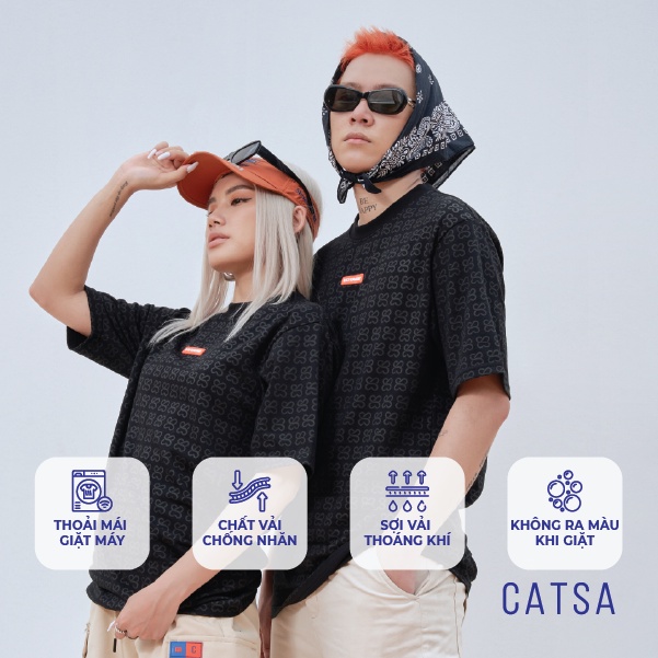 Áo thun nam cổ tròn in CATSA vải Cotton co giãn,dày dặn, form Oversize ATN306