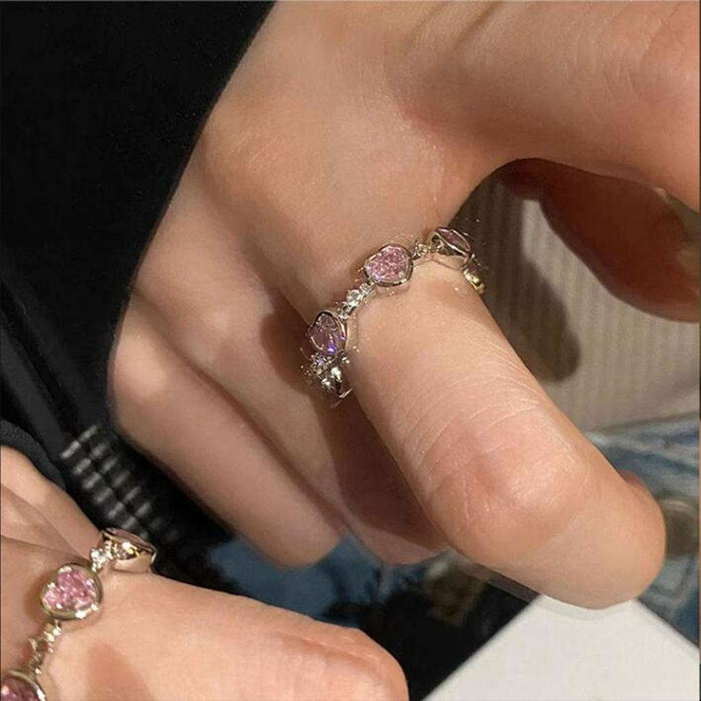 Nhẫn Hở Hình Vương Miện Đính Đá Zircon Màu Hồng Sang Trọng Cho Nữ