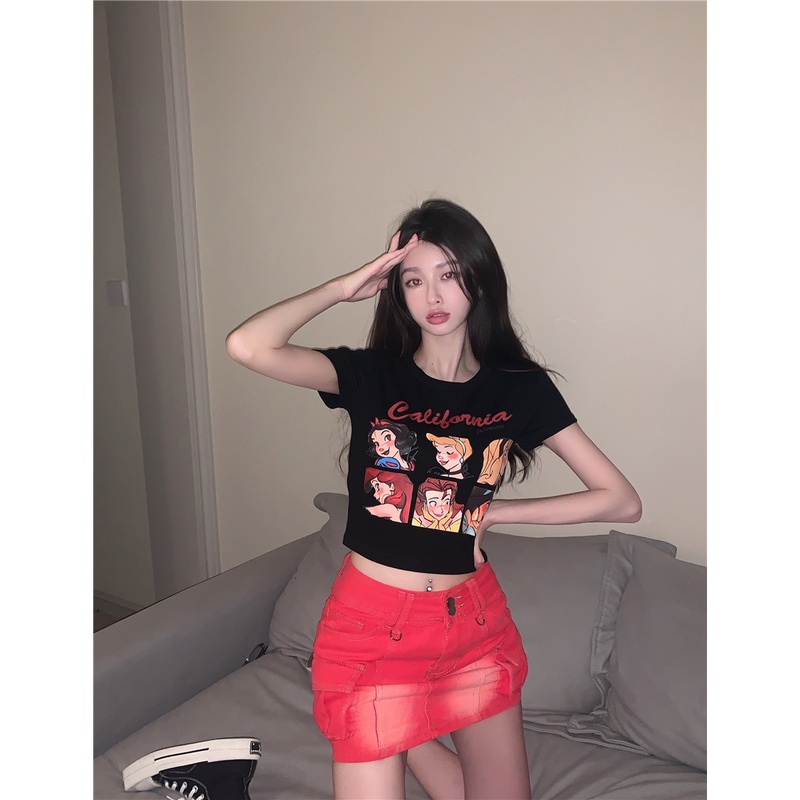 Áo Thun Tay Ngắn Dáng Ôm In Họa Tiết Hoạt Hình Phong Cách Retro Thời Trang 49910