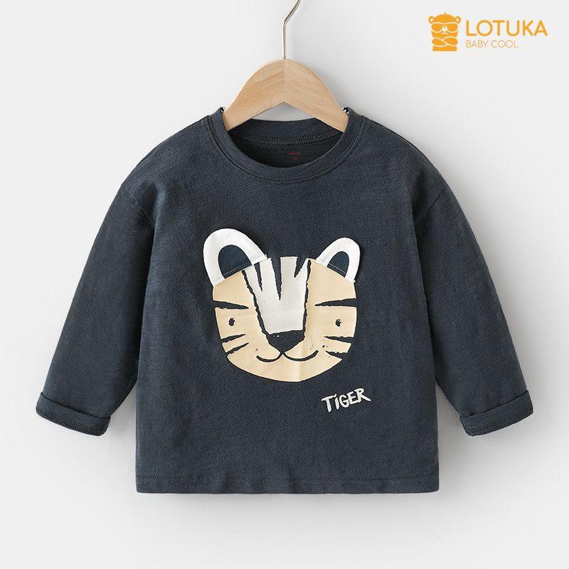 Áo Thun Tay Dài LOTUKA Dáng Suông Cổ Tròn, Áo Cho Bé Trai, Bé Gái Size 4-18kg