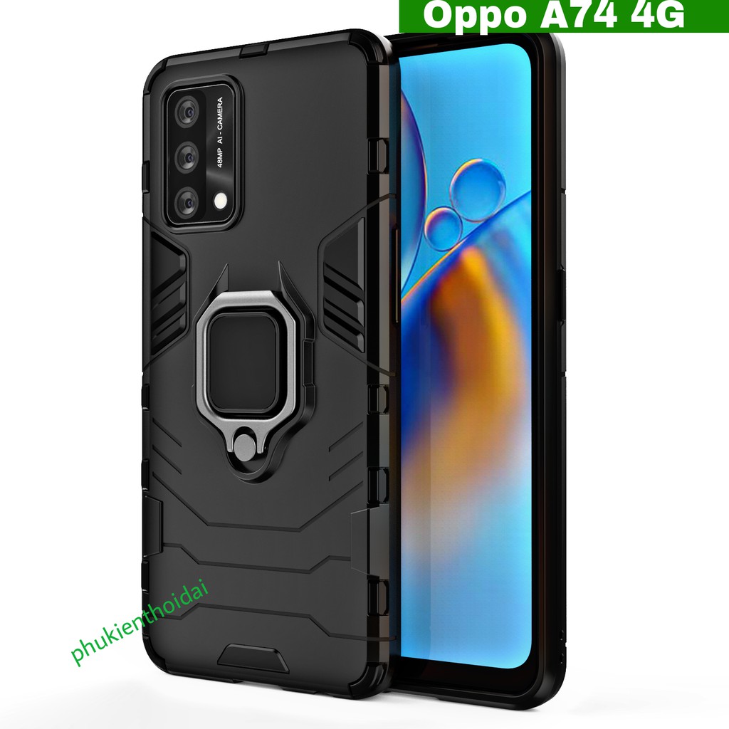 Ốp lưng Oppo A74 / A74 4G Iron Man Iring chống sốc cao cấp giá đỡ xem phim bảo vệ toàn diện