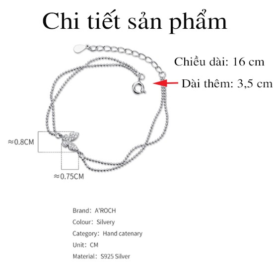 [Mã BMLTA50 giảm 10% đơn 99K] Vòng tay nữ bạc Ý s925 2 lớp đơn giản mặt bướm tinh tế S3816 - AROCH Jewelry