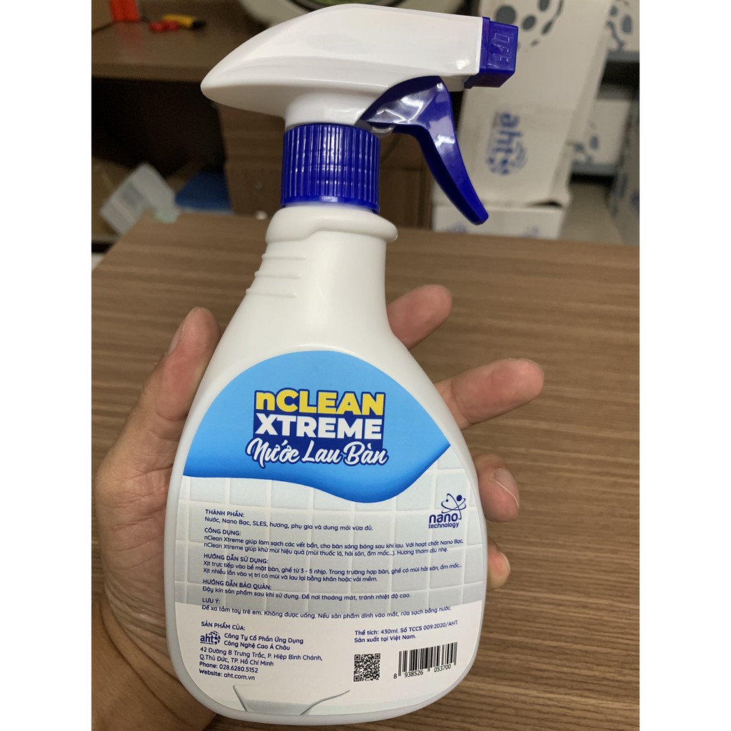 Nước lau bàn, lau kính nano bạc nCLEAN XTREME - mặt bàn, kính sáng bóng, hết mùi tanh, hương tự nhiên dịu nhẹ