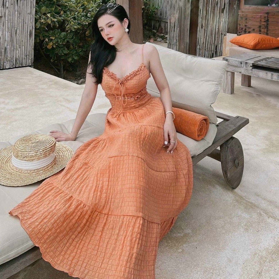 [HCM] Đầm maxi 2 Dây Chạy Mocking Hở Lưng Dây Cột Ngực ( Có Mút Ngực ) Thời Trang Nữ Sam Closet Free Size 40-55kg