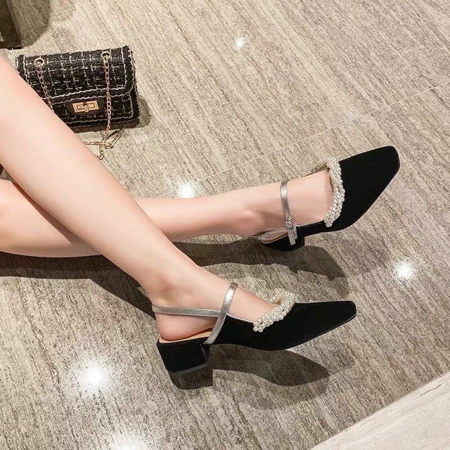 Sandal bít mũi nỉ viền dây ngọc xoắn - 3P