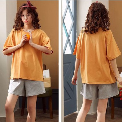 Bộ Đồ Ngủ Tay Ngắn Dáng Rộng Vải Cotton Mỏng Thời Trang Mùa Hè Cho Nữ Size M-3Xl