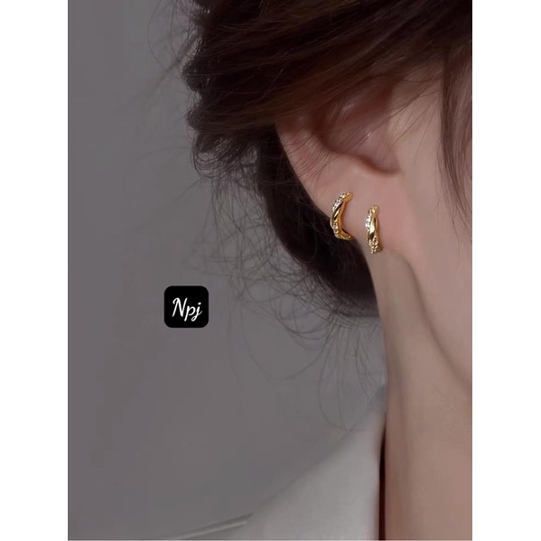 Bông tai BNP bạc nữ vòng tròn kiểu xoắn, trẻ trung , dày dặn