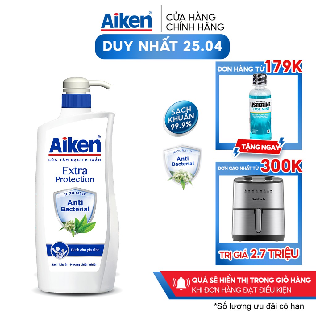 Aiken Sữa tắm Sạch khuẩn Chiết Xuất Trà Xanh Thiên Nhiên 850g