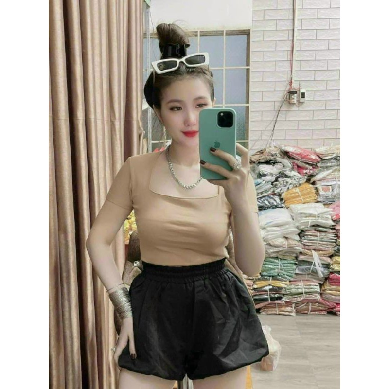 Áo thun nữ cổ vuông tay ngắn chất bozip