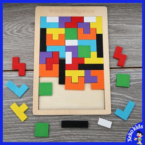 Đồ chơi gỗ xếp hình thông minh cho trẻ em, trẻ con, bé trai, bé gái 3 4 5 6 7 tuổi. Bảng ghép gạch Tetris Montesssori