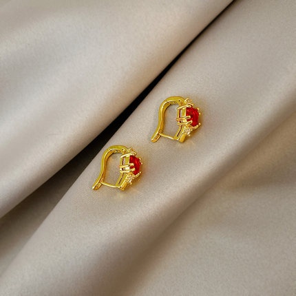 Bông tai đính đá zircon màu đỏ thời trang nữ thanh lịch