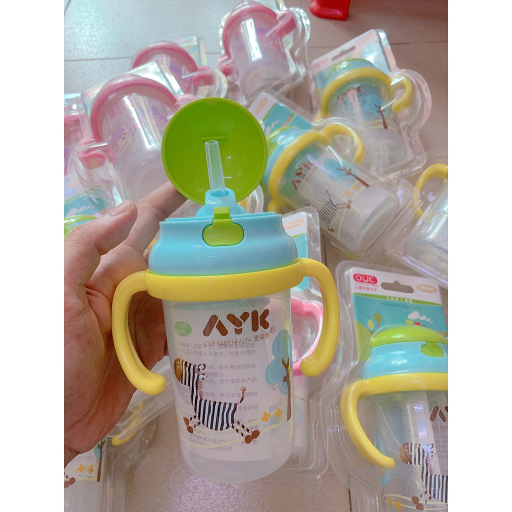 Bình nước tay cầm có vòi hút chống sặc AYK cho bé Loại 280ml