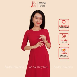 Áo dài Thúy Kiều trơn lụa Nhật màu đỏ tươi K7